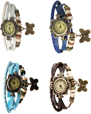 

Kissu Vintage Rakhi Combo of 4 White, Sky Blue, Blue And Brown Watch - For Women