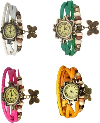 NS18 Vintage Butterfly Rakhi Combo of 4 White, Pink, Green And Yellow Analog Watch  - For Women   Watches  (NS18)