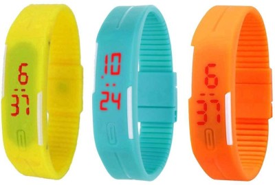 NS18 Silicone Led Magnet Band Combo of 3 Yellow, Sky Blue And Orange Digital Watch  - For Boys & Girls   Watches  (NS18)