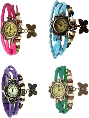 NS18 Vintage Butterfly Rakhi Combo of 4 Pink, Purple, Sky Blue And Green Analog Watch  - For Women   Watches  (NS18)