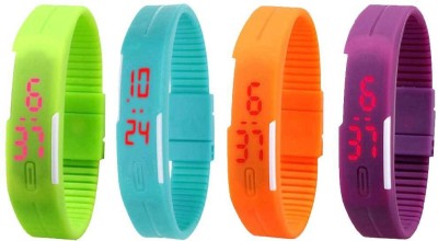 NS18 Silicone Led Magnet Band Watch Combo of 4 Green, Sky Blue, Orange And Purple Digital Watch  - For Couple   Watches  (NS18)