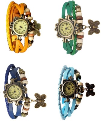 NS18 Vintage Butterfly Rakhi Combo of 4 Yellow, Blue, Green And Sky Blue Analog Watch  - For Women   Watches  (NS18)
