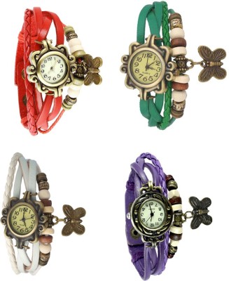 NS18 Vintage Butterfly Rakhi Combo of 4 Red, White, Green And Purple Analog Watch  - For Women   Watches  (NS18)