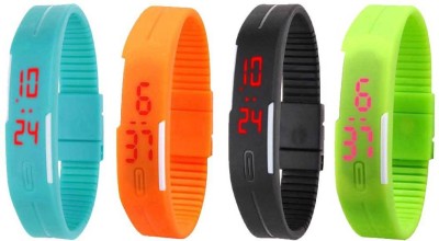 NS18 Silicone Led Magnet Band Combo of 4 Sky Blue, Orange, Black And Green Digital Watch  - For Boys & Girls   Watches  (NS18)