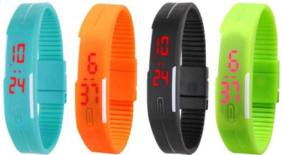 NS18 Silicone Led Magnet Band Combo of 4 Sky Blue, Orange, Black And Green Digital Watch  - For Boys & Girls   Watches  (NS18)