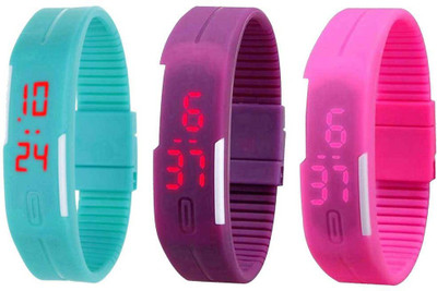 View NS18 Silicone Led Magnet Band Combo of 3 Sky Blue, Purple And Pink Digital Watch  - For Boys & Girls Wrist Watches Price Online(NS18)