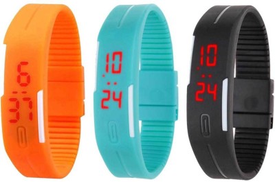 NS18 Silicone Led Magnet Band Combo of 3 Orange, Sky Blue And Black Digital Watch  - For Boys & Girls   Watches  (NS18)