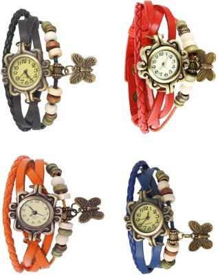 NS18 Vintage Butterfly Rakhi Combo of 4 Black, Orange, Red And Blue Analog Watch  - For Women   Watches  (NS18)