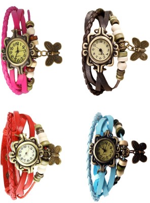 NS18 Vintage Butterfly Rakhi Combo of 4 Pink, Red, Brown And Sky Blue Analog Watch  - For Women   Watches  (NS18)
