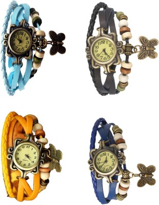NS18 Vintage Butterfly Rakhi Combo of 4 Sky Blue, Yellow, Black And Blue Analog Watch  - For Women   Watches  (NS18)