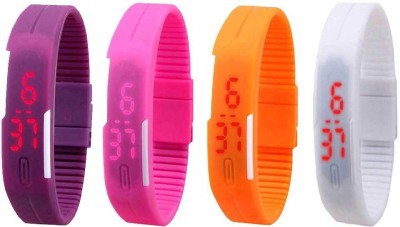 NS18 Silicone Led Magnet Band Combo of 4 Purple, Pink, Orange And White Digital Watch  - For Boys & Girls   Watches  (NS18)