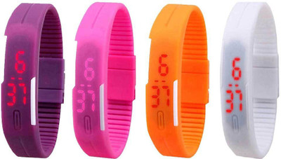 

Kissu Led Magnet Band Combo of 4 Purple, Pink, Orange And White Watch - For Men & Women