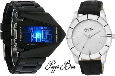 Pappi Boss Pack of 2 LED Aircraft Model with light & Passionate Sober White Dial Leather Strap Casual Analog-Digital Watch  - For Men   Watches  (Pappi Boss)