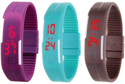 NS18 Silicone Led Magnet Band Combo of 3 Purple, Sky Blue And Brown Digital Watch  - For Boys & Girls   Watches  (NS18)