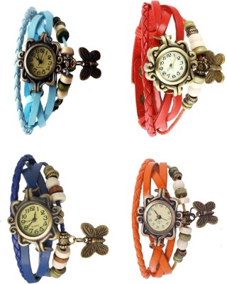 NS18 Vintage Butterfly Rakhi Combo of 4 Sky Blue, Blue, Red And Orange Analog Watch  - For Women   Watches  (NS18)