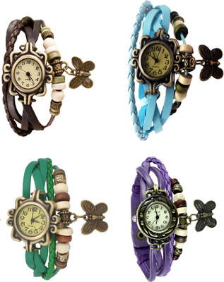 

Kissu Vintage Rakhi Combo of 4 Brown, Green, Sky Blue And Purple Watch - For Women