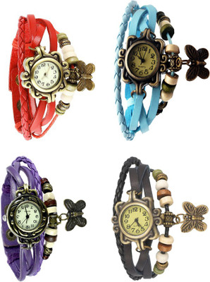 

Kissu Vintage Rakhi Combo of 4 Red, Purple, Sky Blue And Black Watch - For Women