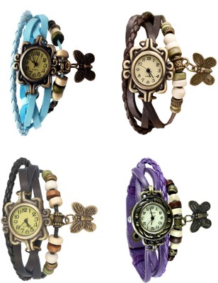NS18 Vintage Butterfly Rakhi Combo of 4 Sky Blue, Black, Brown And Purple Analog Watch  - For Women   Watches  (NS18)