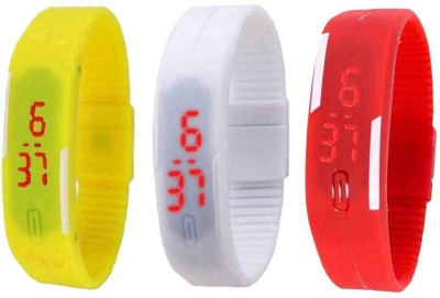 NS18 Silicone Led Magnet Band Combo of 3 Yellow, White And Red Digital Watch  - For Boys & Girls   Watches  (NS18)