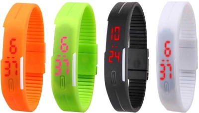 NS18 Silicone Led Magnet Band Combo of 4 Orange, Green, Black And White Digital Watch  - For Boys & Girls   Watches  (NS18)