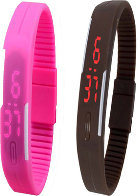 

Twok Combo of Led Band Pink + Brown Watch - For Men & Women