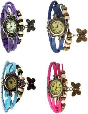 NS18 Vintage Butterfly Rakhi Combo of 4 Purple, Sky Blue, Blue And Pink Analog Watch  - For Women   Watches  (NS18)