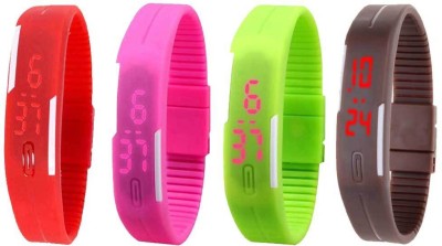 NS18 Silicone Led Magnet Band Combo of 4 Red, Pink, Green And Brown Digital Watch  - For Boys & Girls   Watches  (NS18)