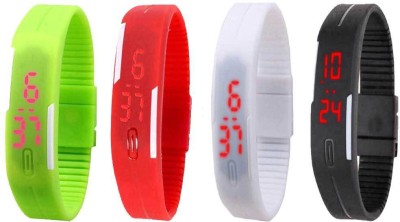 NS18 Silicone Led Magnet Band Combo of 4 Green, Red, White And Black Digital Watch  - For Boys & Girls   Watches  (NS18)
