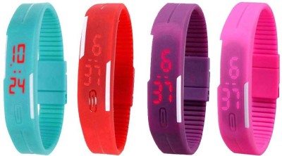 NS18 Silicone Led Magnet Band Watch Combo of 4 Sky Blue, Red, Purple And Pink Digital Watch  - For Couple   Watches  (NS18)