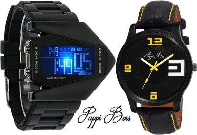 Pappi Boss Pack of 2 LED Aircraft Model with light & Passionate Stylish Black Dial Leather Strap Casual Analog-Digital Watch  - For Men   Watches  (Pappi Boss)