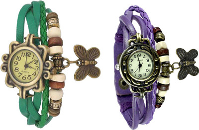 

NS18 Vintage Butterfly Rakhi Watch Combo of 2 Green And Purple Watch - For Women