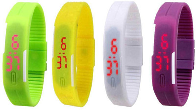 

NS18 Silicone Led Magnet Band Watch Combo of 4 Green, Yellow, White And Purple Watch - For Couple