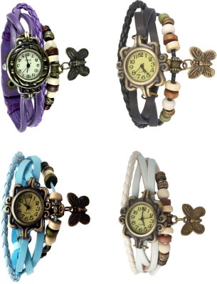 NS18 Vintage Butterfly Rakhi Combo of 4 Purple, Sky Blue, Black And White Analog Watch  - For Women   Watches  (NS18)