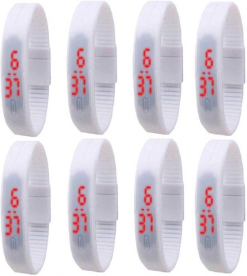 NS18 Silicone Led Magnet Band Combo of 8 White Digital Watch  - For Boys & Girls   Watches  (NS18)