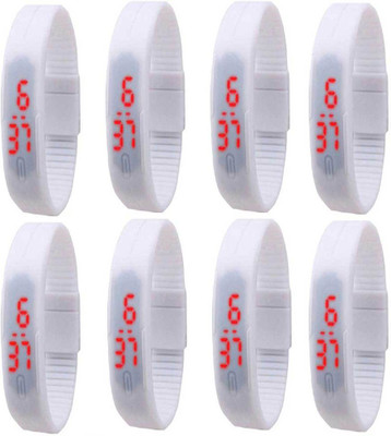 

NS18 Silicone Led Magnet Band Combo of 8 White Watch - For Boys & Girls