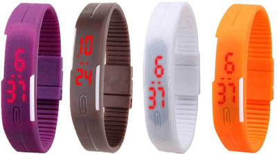 

Kissu Led Magnet Band Combo of 4 Purple, Brown, White And Orange Watch - For Men & Women