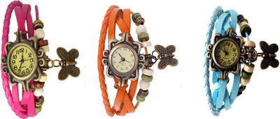 

Kissu Vintage Rakhi Watch Combo of 3 Pink, Orange And Sky Blue Watch - For Women