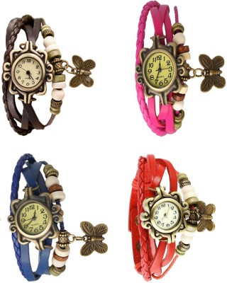 NS18 Vintage Butterfly Rakhi Combo of 4 Brown, Blue, Pink And Red Analog Watch  - For Women   Watches  (NS18)