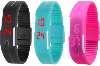 NS18 Silicone Led Magnet Band Combo of 3 Black, Sky Blue And Pink Digital Watch  - For Boys & Girls   Watches  (NS18)