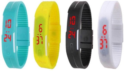 NS18 Silicone Led Magnet Band Combo of 4 Sky Blue, Yellow, Black And White Digital Watch  - For Boys & Girls   Watches  (NS18)