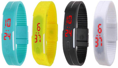 

NS18 Silicone Led Magnet Band Combo of 4 Sky Blue, Yellow, Black And White Watch - For Boys & Girls