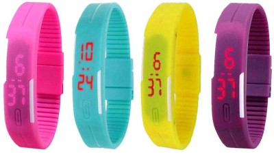 NS18 Silicone Led Magnet Band Watch Combo of 4 Pink, Sky Blue, Yellow And Purple Digital Watch  - For Couple   Watches  (NS18)