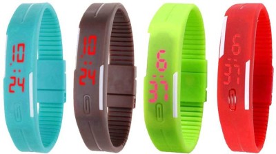 NS18 Silicone Led Magnet Band Watch Combo of 4 Sky Blue, Brown, Green And Red Digital Watch  - For Couple   Watches  (NS18)