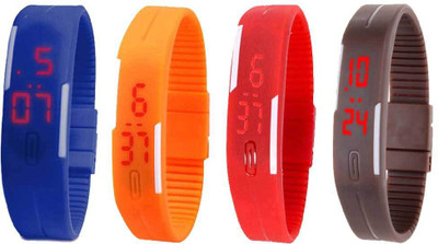 NS18 Silicone Led Magnet Band Combo of 4 Blue, Orange, Red And Brown Watch - For Boys & Girls