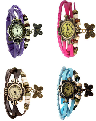 

Kissu Vintage Rakhi Combo of 4 Purple, Brown, Pink And Sky Blue Watch - For Women