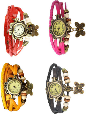 

Kissu Vintage Rakhi Combo of 4 Red, Yellow, Pink And Black Watch - For Women