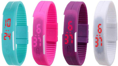 

NS18 Silicone Led Magnet Band Combo of 4 Sky Blue, Pink, Purple And White Watch - For Boys & Girls