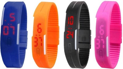 NS18 Silicone Led Magnet Band Combo of 4 Blue, Orange, Black And Pink Digital Watch  - For Boys & Girls   Watches  (NS18)