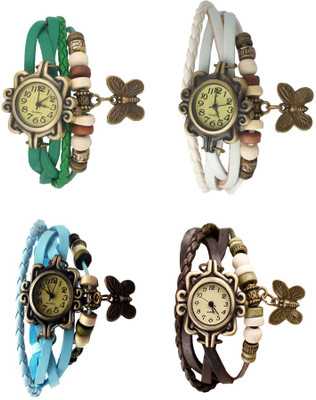 

Kissu Vintage Rakhi Combo of 4 Green, Sky Blue, White And Brown Watch - For Women