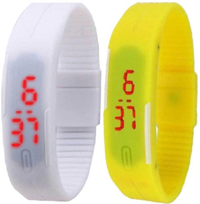 NS18 Silicone Led Magnet Band Watch Combo of 2 White And Yellow Digital Watch  - For Couple   Watches  (NS18)